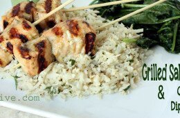 Grilled Salmon Skewers with Creamy Dill Dipping Sauce