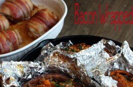 Bacon Wrapped Chicken with Stuffed Sweet Potatoes