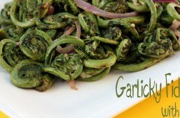 Garlicky Fiddleheads with Red Onion
